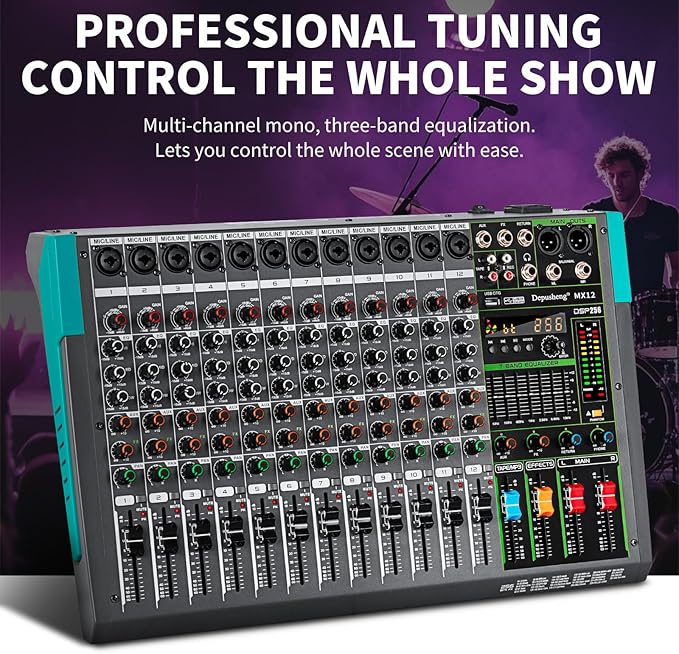 Depusheng MX12 12 Channel Sound Mixer Audio Mixing Console 48V 256DSP - Image 3
