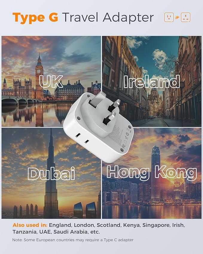 US to UK Plug Adapter 3 Pack, TESSAN Type G Adapter - Image 2