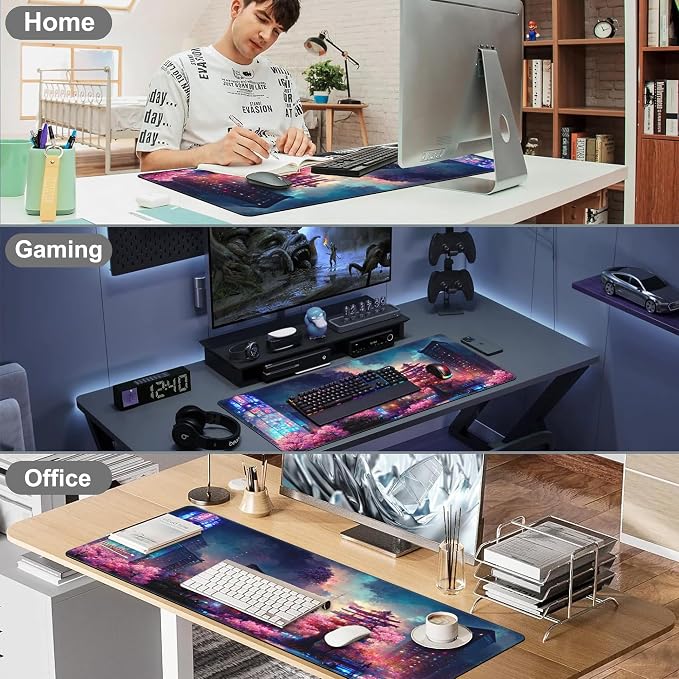 Japanese Fantasy Night City Desk Mat, Large Beautiful Night Scene Gaming - Image 7