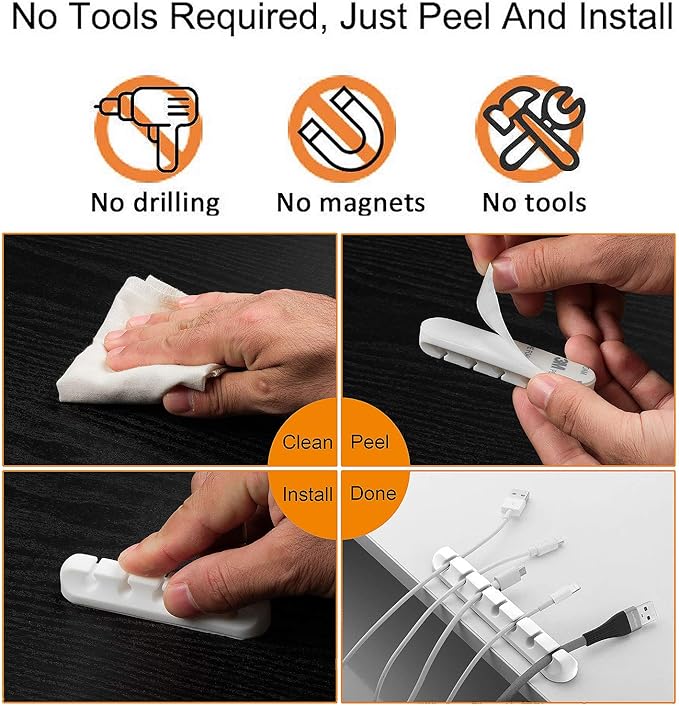 Cord Organizer Cable Holder Management – 5 Pack White Cable Clips Cord Holder - Image 5