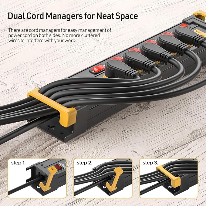 CRST 6 Outlets Wide Spaced Power Strip, Metal Wall Mount Surge Protector Power - Image 3
