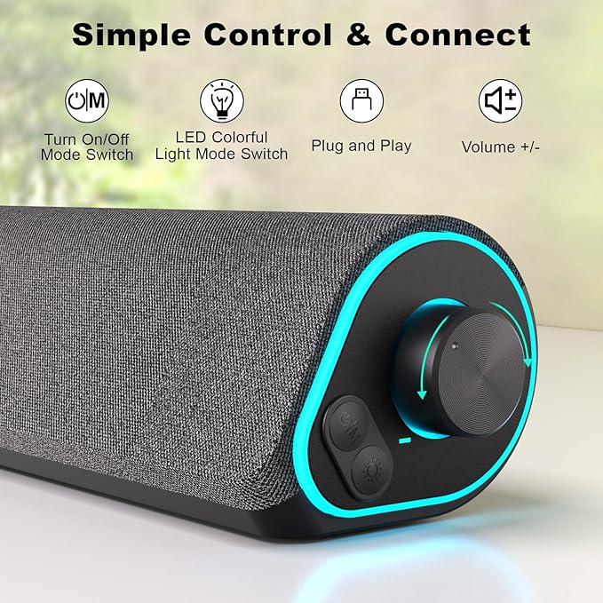 SOULION R50 Bluetooth Computer Speakers, 3.5mm PC Sound Bar - Image 3
