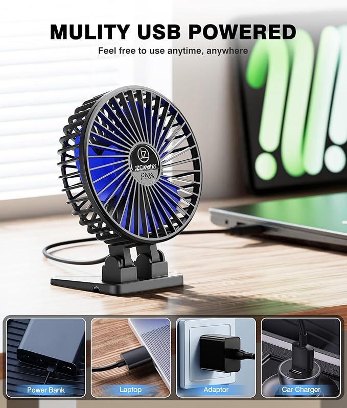 JZCreater USB Desk Fan, Mini Portable Fans, 3 Speeds Desktop Table Cooling Fan - Image 5