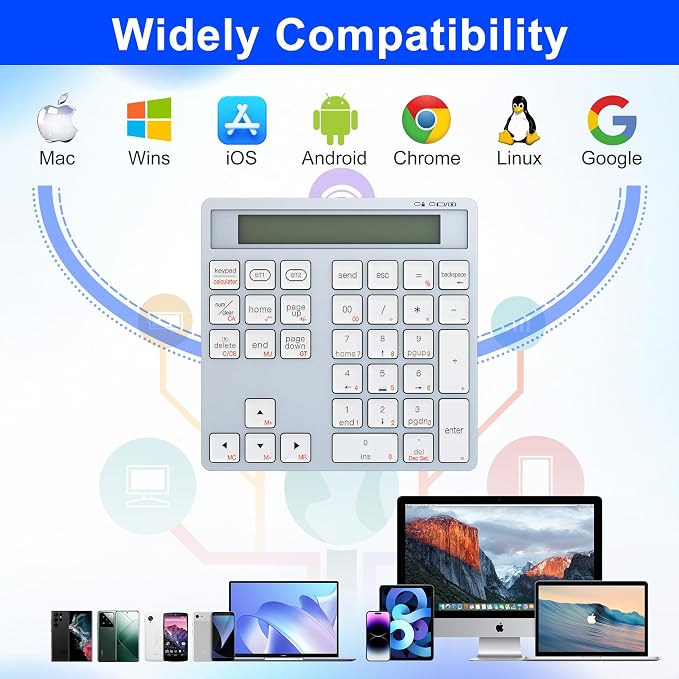 2-in-1 Wireless Number Pad & Calculator, 34-Key Portable Number Pad - Image 5