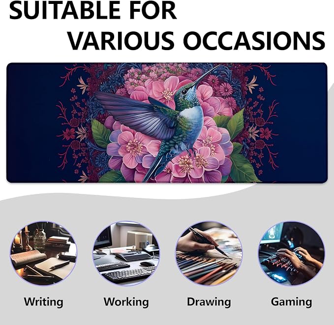 Floral and Hummingbird Large Mouse Pad, Gaming Mouse Pad, Keyboard Mat - Image 2