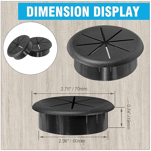 2-3/8" Black Desk Grommet, JTemgle Flexible Cable Grommet Rubber Cable Hole - Image 2