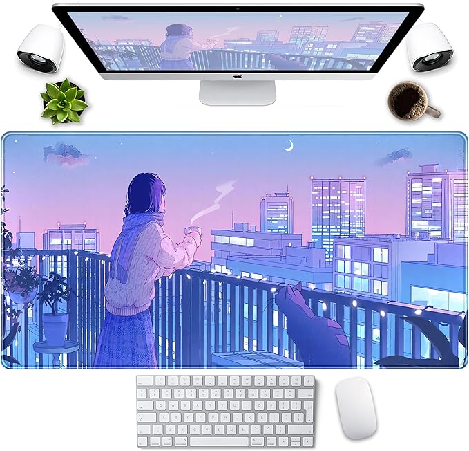 Purple Anime Kawaii Desk Mat Mousepad Cute Cat XXL Large Gaming Japanese Girly by LuckyCow
