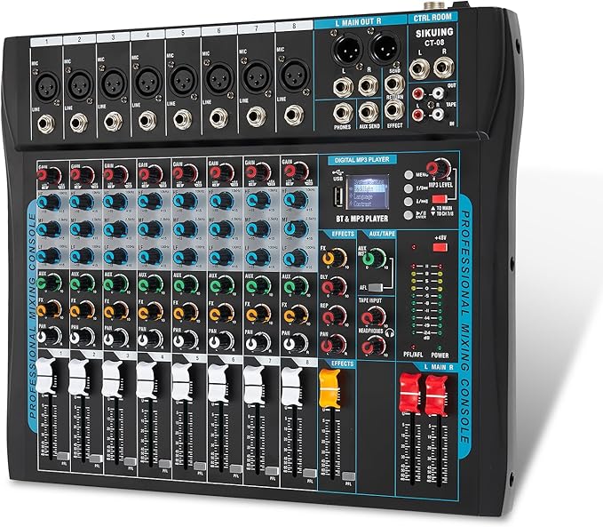 8 Channel Audio Mixer Sound Board Mixer 16 DSP Effect Audio Interfacer w/USB by SIKUING