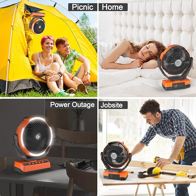 PANERGY Camping Fan with Light - 20000mAh Rechargeable Battery Fan with Charger - Image 7