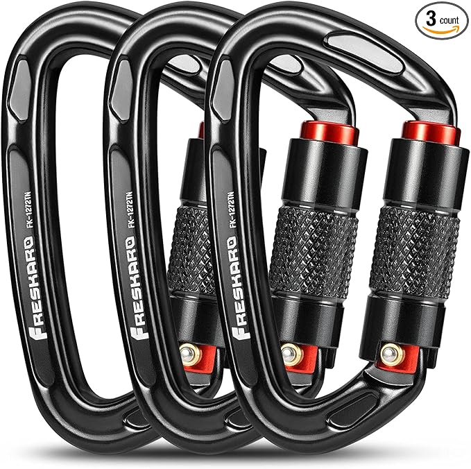 FresKaro UIAA Certified 25KN Auto Locking Climbing Carabiner Clips, Twist Lock by FresKaro