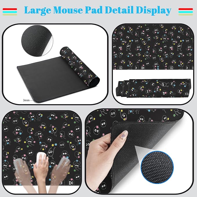 Desk Mat Cute Black Anime Sprite Gaming Mouse Pad XXL Large Extended Kawaii - Image 4