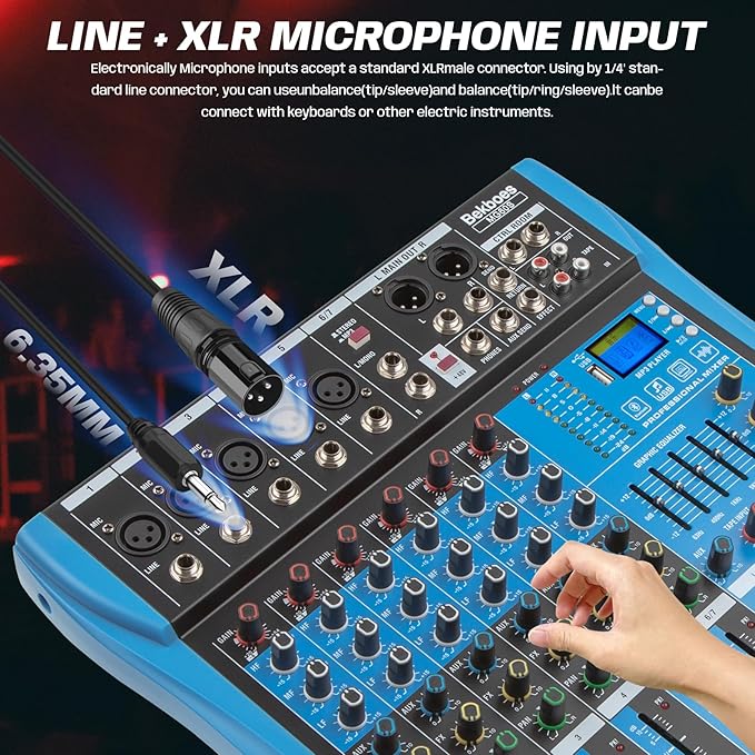 Professional Audio Mixer, 6 Channel, Input 48V Phantom Power Stereo Digital USB - Image 3