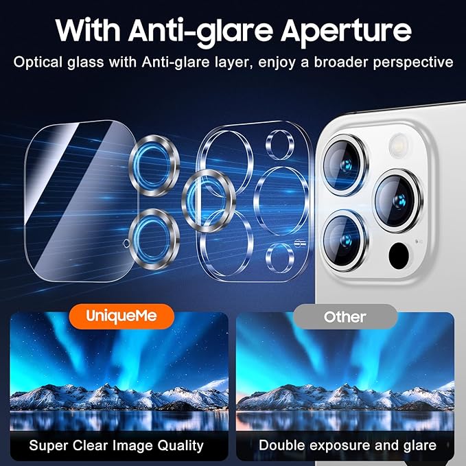 UniqueMe Compatible for 3 Pack iPhone 15 Pro/iPhone 15 Pro Max Camera Lens - Image 3