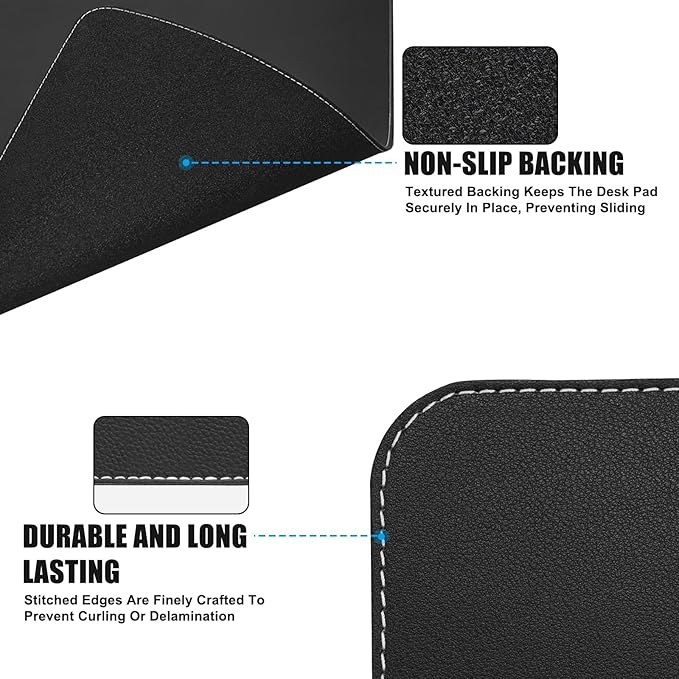 Desk Mat with Lip & Reinforced Stitched Edge|Non-Slip Waterproof PU Leather - Image 4