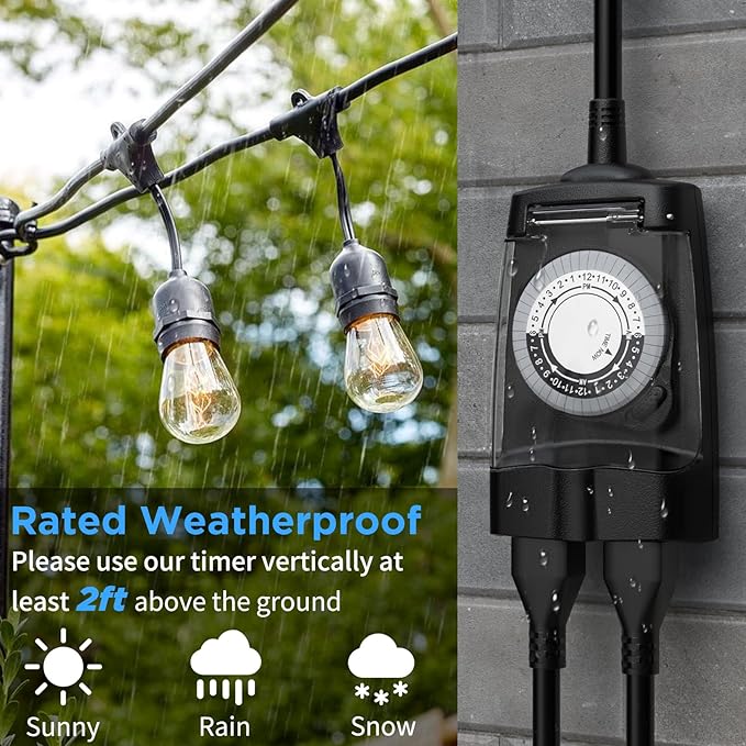 G-ELEK Outdoor Timer Outlet Waterproof, 24 Hour Outdoor Light Timer, Timers - Image 5