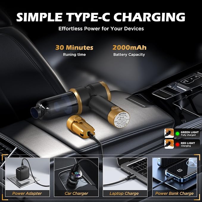 Handheld Car Vacuum with 15000PA Power, 4 in 1 Small Powerful Cordless Vacuum - Image 5