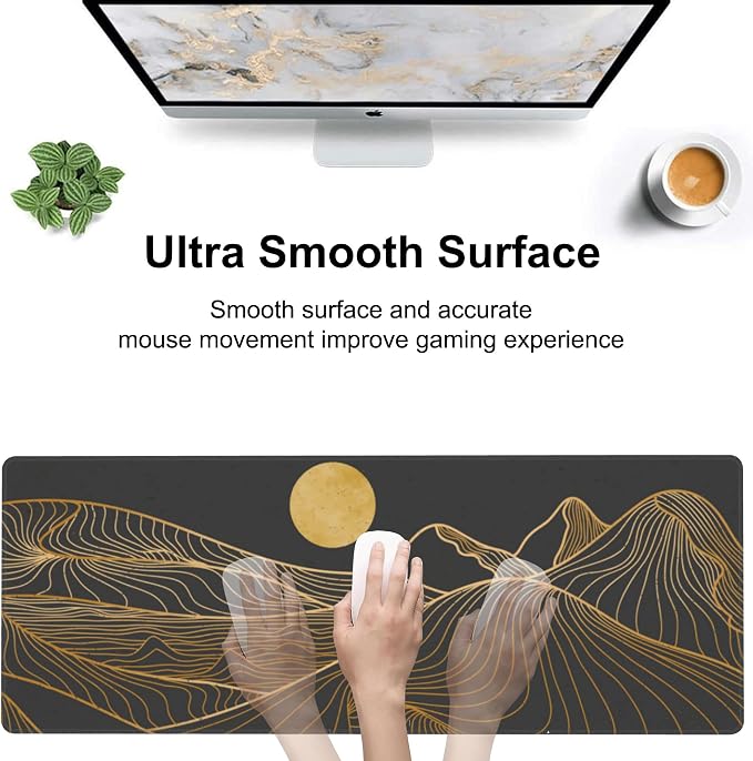Abstract Golden Mountain Desk Mat, Large Gold Line Art Gaming Keyboard Mouse Pad - Image 5