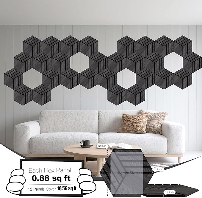 Mollywell Hexagon Acoustic Panels, 12 Pack |Wood Veneer|High Density Sound - Image 2