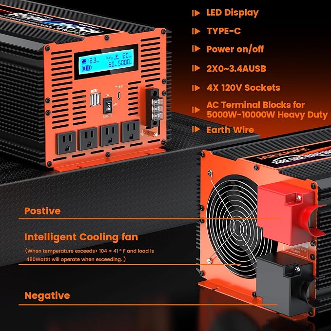 5000 Watt Pure Sine Wave Power Inverter 12V DC to 110V 120V Converter - Image 5