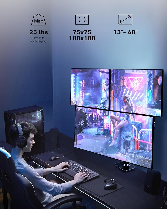 Triple Monitor Mount, Holds Screens up to 40 Inches and 25 lbs, Fully - Image 6