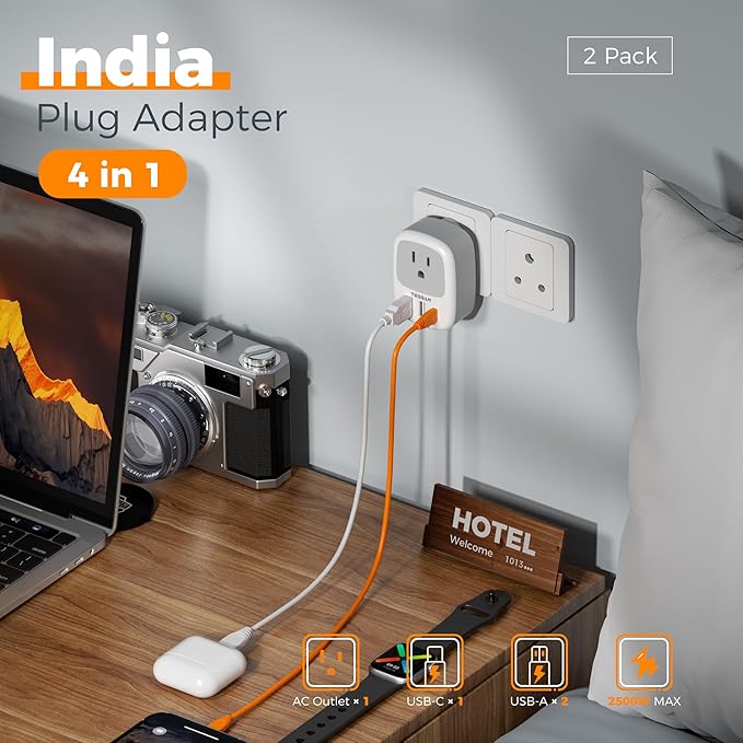 2 Pack US to India Plug Adapter, TESSAN Type D Travel Adapter - Image 4
