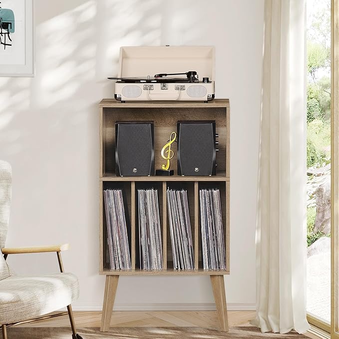 Lerliuo Record Player Stand, Oak Turntable Stand Holds up to 160 Albums - Image 7