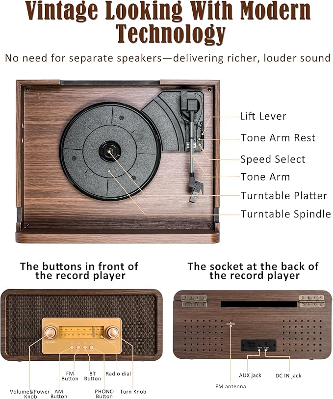 OTIC All-in-One Vinyl Record Player - Image 8