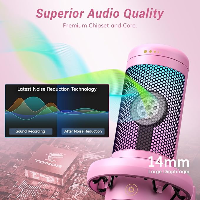 TONOR Gaming Microphone Arm Set, RGB Condenser Mic - Image 2