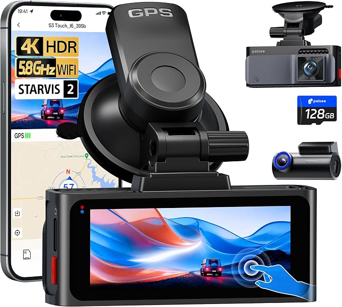 Pelsee 4K Dash Cam Front and Rear, STARVIS 2 Sensor, Dash Camera by pelsee