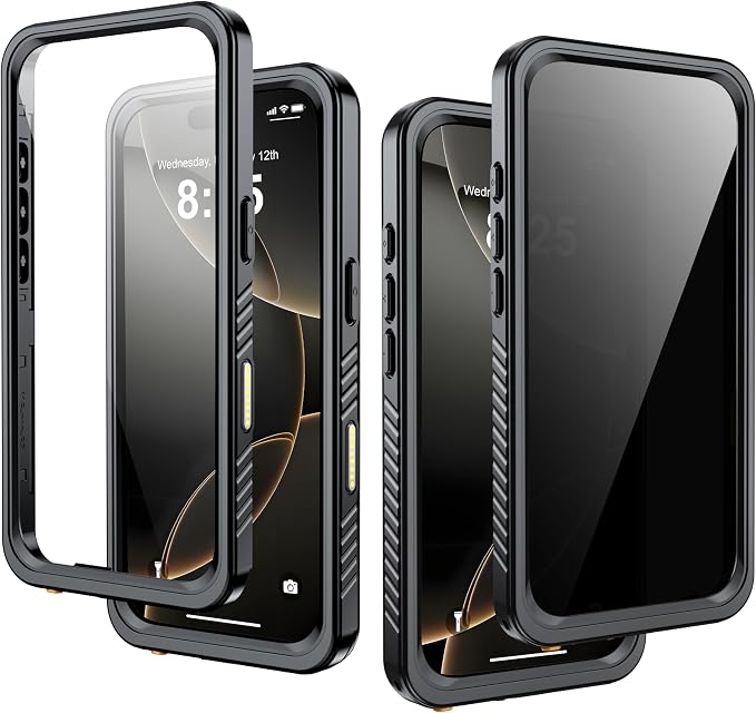 for iPhone 16 Pro Case Waterproof, Built-in Privacy Screen & HD Screen Double by AMILIFECASES