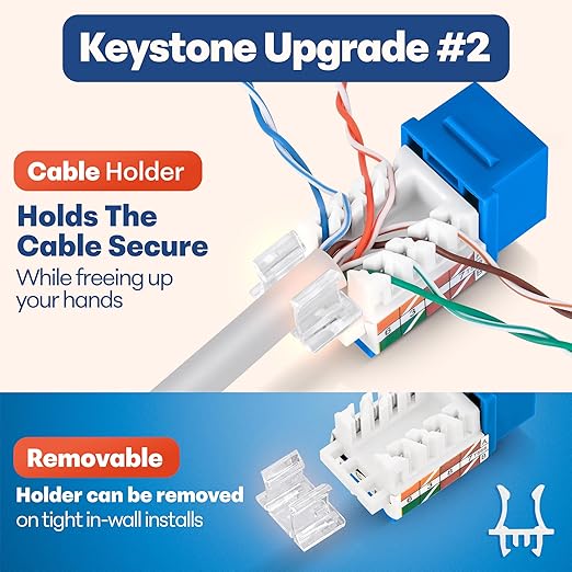 Everest 45° Angled RJ45 Cat6 Keystone Jacks 20-Pack in Blue - Image 4