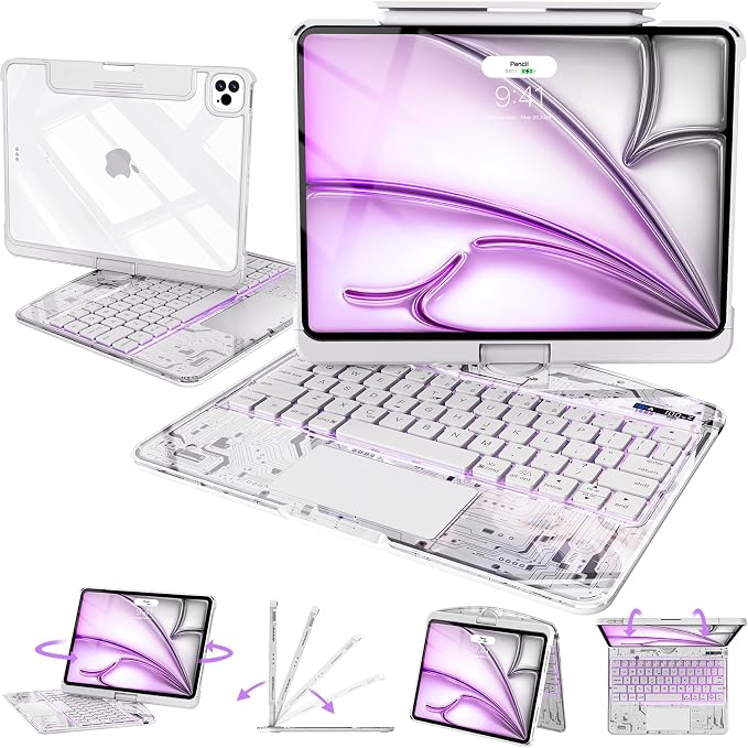 Intermerge Clear Keyboard Case for iPad Pro 11" 2024 Only, 360° Swivel - Image 9