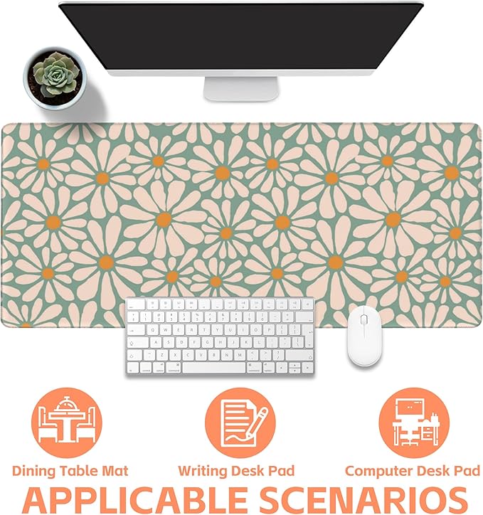 Mouse Pad Large Boho with Daisy Flowers Non-Slip Gaming Desk Mat with Stitched - Image 4