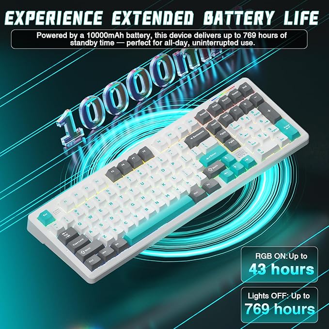 LINGBAO K98 Wireless Mechanical Gaming Keyboard, 10000mAh Battery Tri-Mode - Image 4