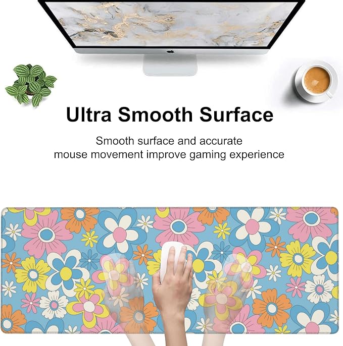 Colorful Retro Flowers Desk Mat, Large Cute Floral Gaming Keyboard Mouse Pad - Image 5