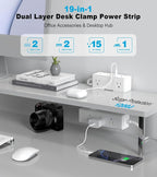 Dual Layer Desk Clamp Power Strip, 19 in 1 Desktop Edge Mount Surge Protector - Image 2