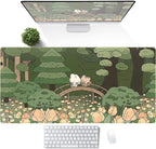 Anime Forest Desk Mat, Cute Green Mouse Pad, Kawaii Aesthetic Full Desktop Pad - Image 2