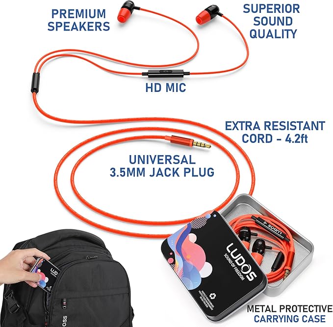 LUDOS Clamor Wired Earbuds in-Ear Headphones, 5 Years Warranty, Earphones - Image 2