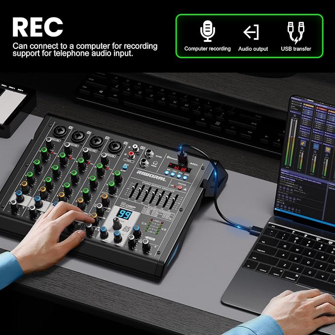 6 Channel Audio Interface Dj Mixer Soundboard Console 99 Dsp Reverb Delay - Image 6