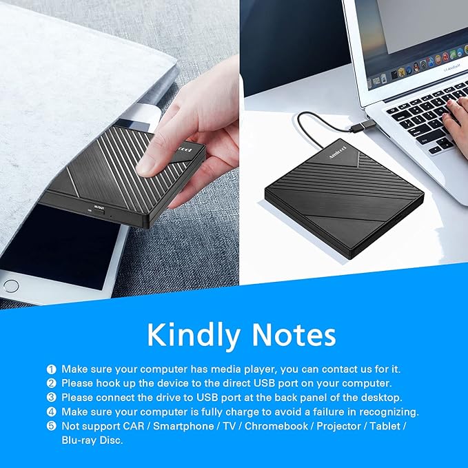 Amicool External DVD Drive USB 3.0 USB C CD Burner CD/DVD +/-RW Optical Drive - Image 6