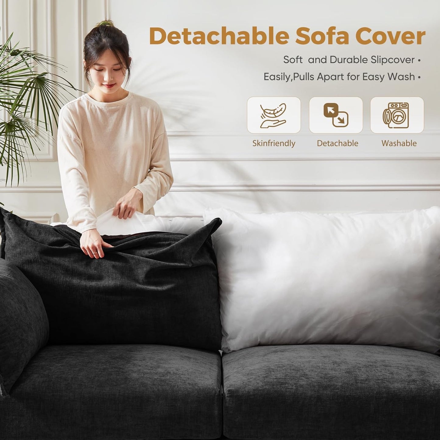 134.6" Modular Sectional Sofa, U Shaped Couch Set for Living Room, Large 8-Seater Comfy Cloud Couches with Movable Storage Ottoman,DIY Combination - Chenille Black