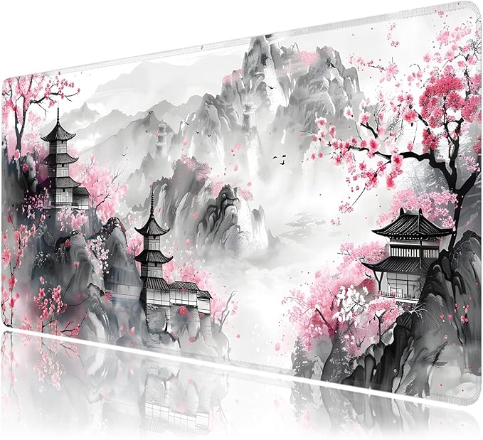 Japanese Cherry Blossom Large Mouse Pad, Gaming Keyboard Desk Pad, Extended by BAHDSISFA
