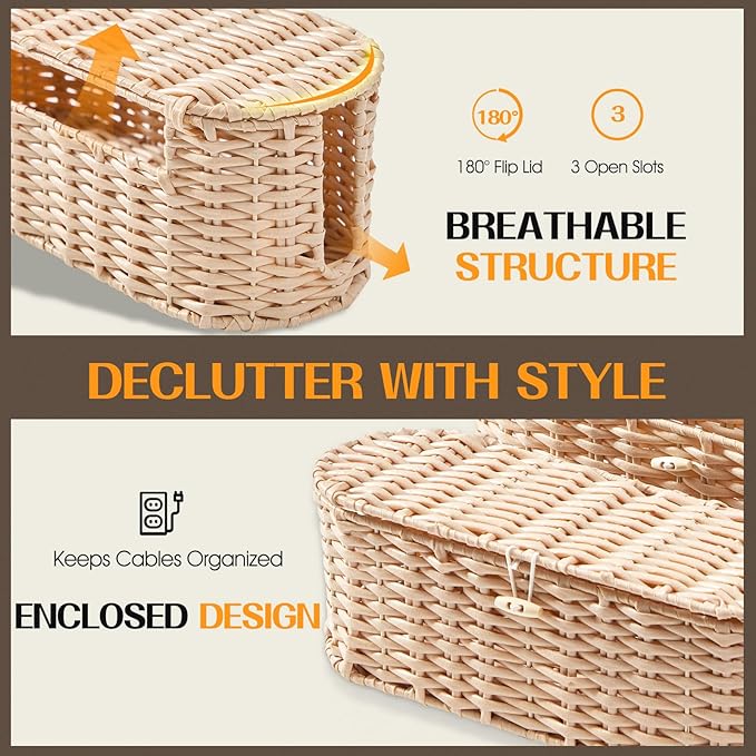 FairyHaus Cable Management Box 2Pack Cream, Handwoven Large and Small Cable - Image 8