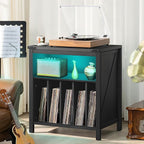 Large Record Player Stand with Charging Station & LED Lights, Vinyl Records - Image 5