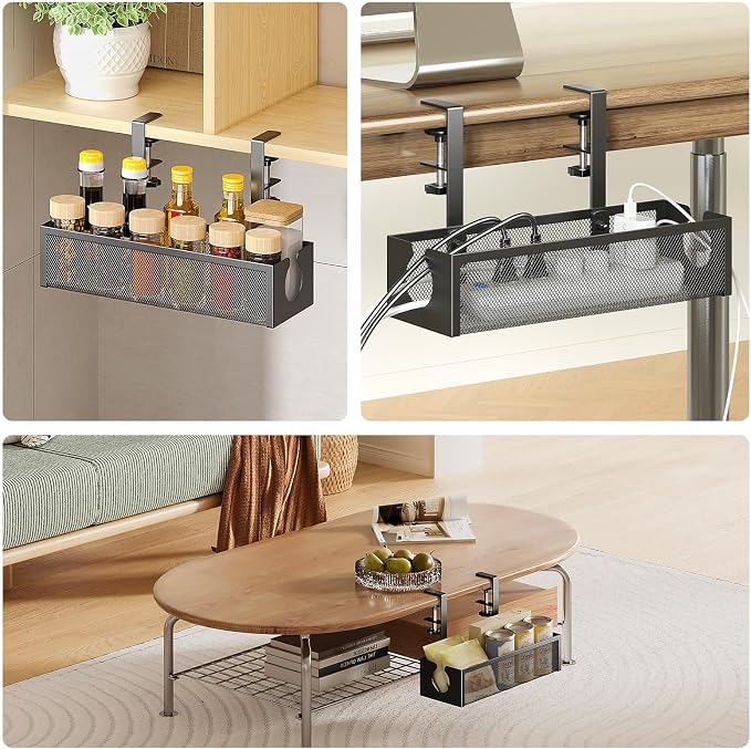 DELAMU Under Desk Cable Management Tray, No Drill Metal Mesh Cable Management - Image 8