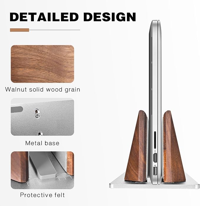 muso wood Vertical Laptop Stand, Walnut Laptop Holder Desktop Stand - Image 6
