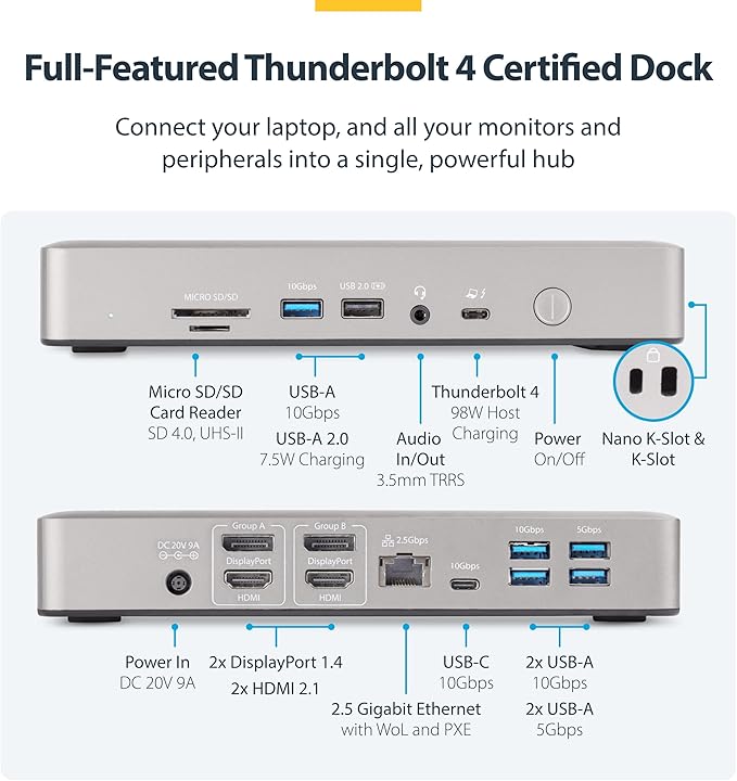 StarTech.com Universal USB4 & Thunderbolt 4 Docking Station, Quad Display on - Image 2