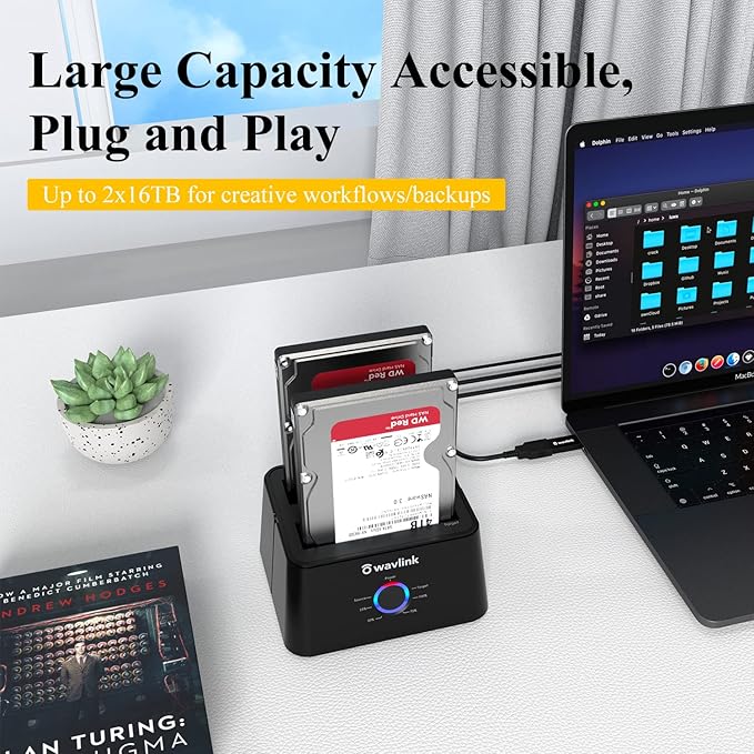 WAVLINK USB 3.0 and USB C to SATA Dual-Bay External Hard Drive Docking Station - Image 4