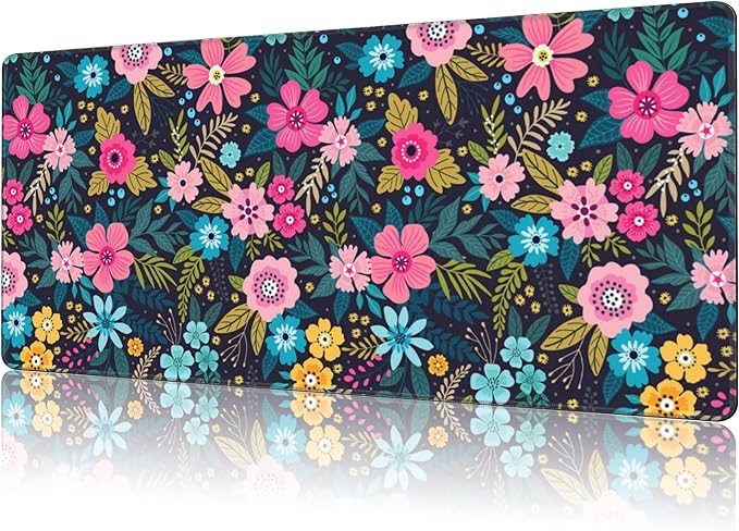 Mouse Pad Large Bright Colorful Flowers Non-Slip Game Desk Mat by NIYLYNSYN