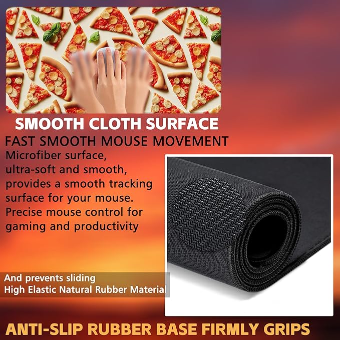 Desk Mat, Realistic Pizza Slices Desk Pad, Pizza Food Large Gaming Mouse Pad - Image 3